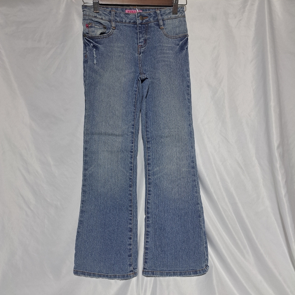 VTG Y2K Zana Di Girls Size 8‎ Flare Jeans Pink Orange Rhinestone Embellishments